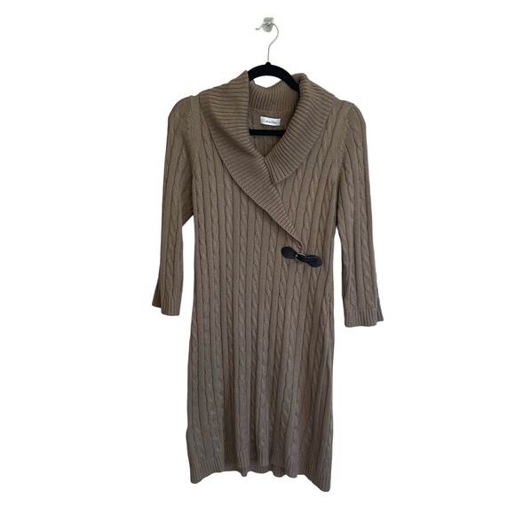 Calvin Klein L green cable knit sweater dress mini classic preppy cozy fall - Picture 1 of 7
